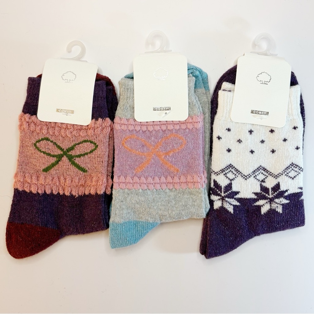 NWT Cozy Women’s Knit Socks 3-Pack | Purple Pink Gray | Soft Cotton Blend